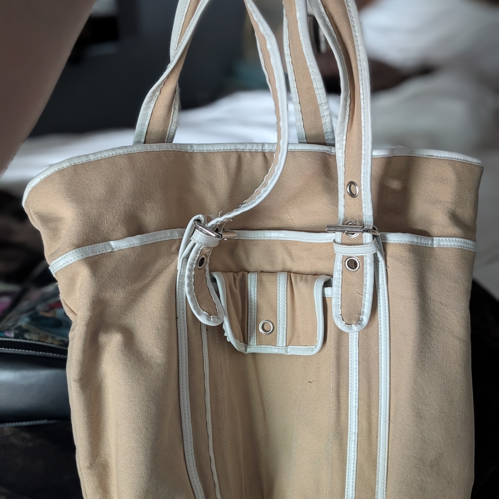 Stylish Tan Tote Bag with White Accents